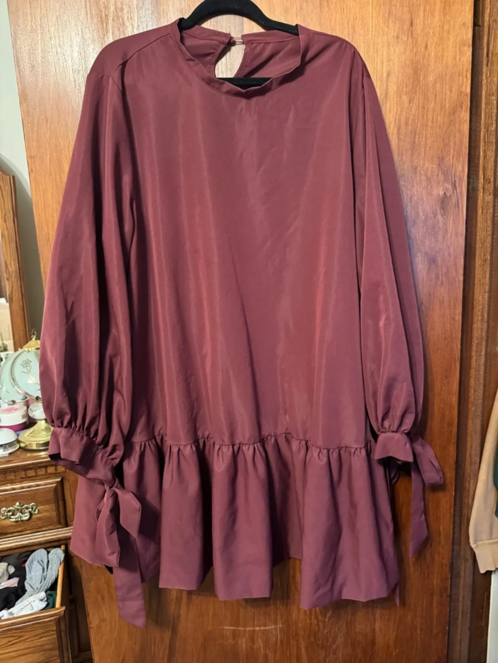 Women’s Plus Size Burgundy Cottagecore Babydoll Dress Bow Sleeves Size 3X - Picture 2 of 6